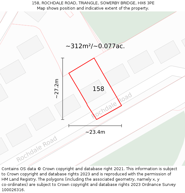 158, ROCHDALE ROAD, TRIANGLE, SOWERBY BRIDGE, HX6 3PE: Plot and title map