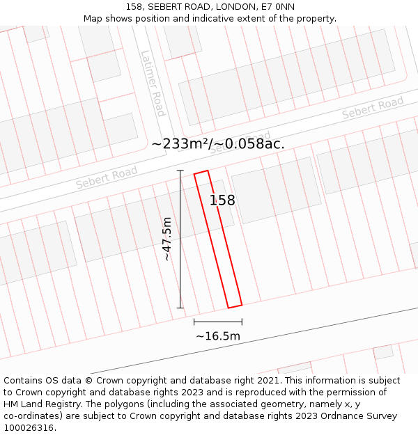 158, SEBERT ROAD, LONDON, E7 0NN: Plot and title map