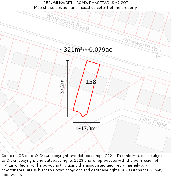 158, WINKWORTH ROAD, BANSTEAD, SM7 2QT: Plot and title map