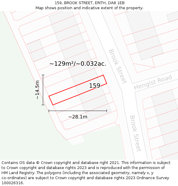 159, BROOK STREET, ERITH, DA8 1EB: Plot and title map