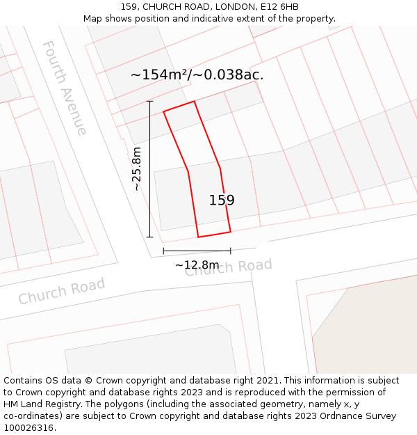 159, CHURCH ROAD, LONDON, E12 6HB: Plot and title map