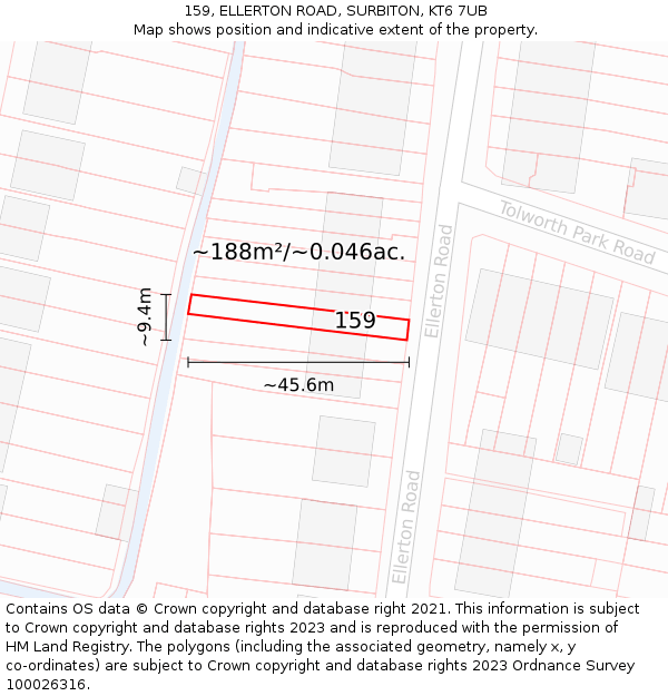 159, ELLERTON ROAD, SURBITON, KT6 7UB: Plot and title map