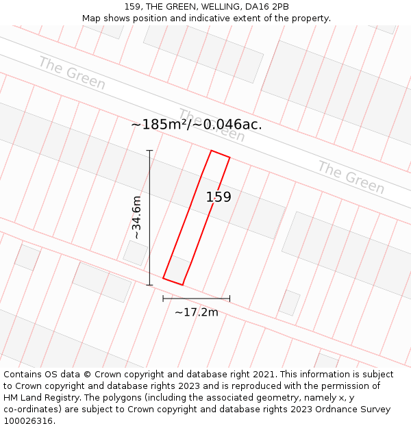 159, THE GREEN, WELLING, DA16 2PB: Plot and title map