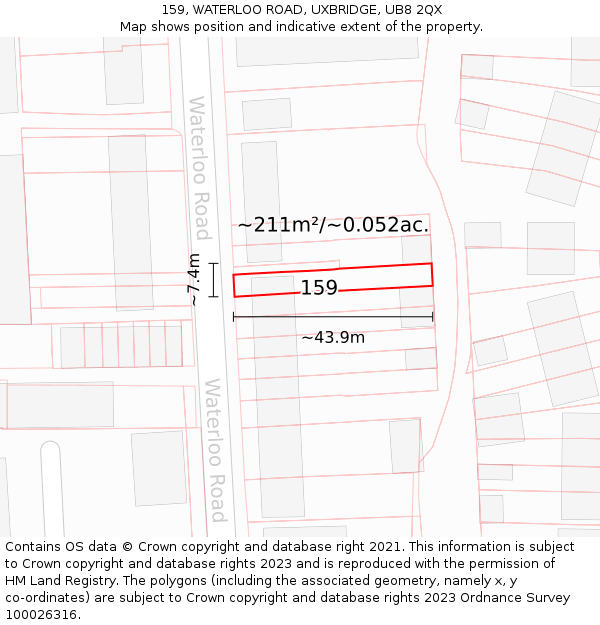 159, WATERLOO ROAD, UXBRIDGE, UB8 2QX: Plot and title map