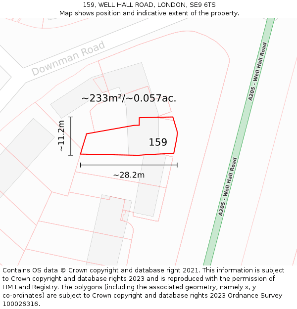 159, WELL HALL ROAD, LONDON, SE9 6TS: Plot and title map