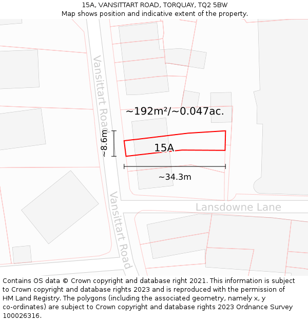 15A, VANSITTART ROAD, TORQUAY, TQ2 5BW: Plot and title map