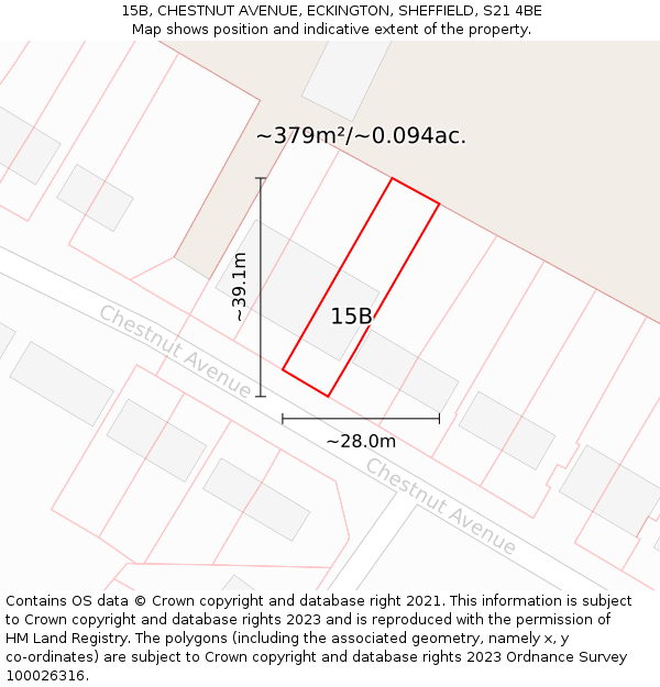 15B, CHESTNUT AVENUE, ECKINGTON, SHEFFIELD, S21 4BE: Plot and title map