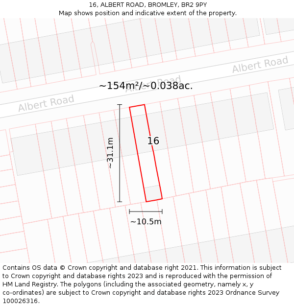 16, ALBERT ROAD, BROMLEY, BR2 9PY: Plot and title map