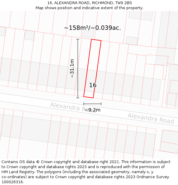 16, ALEXANDRA ROAD, RICHMOND, TW9 2BS: Plot and title map