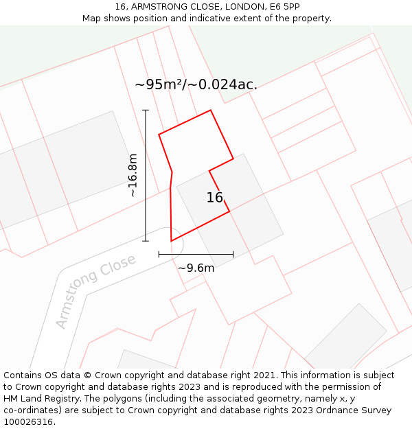 16, ARMSTRONG CLOSE, LONDON, E6 5PP: Plot and title map