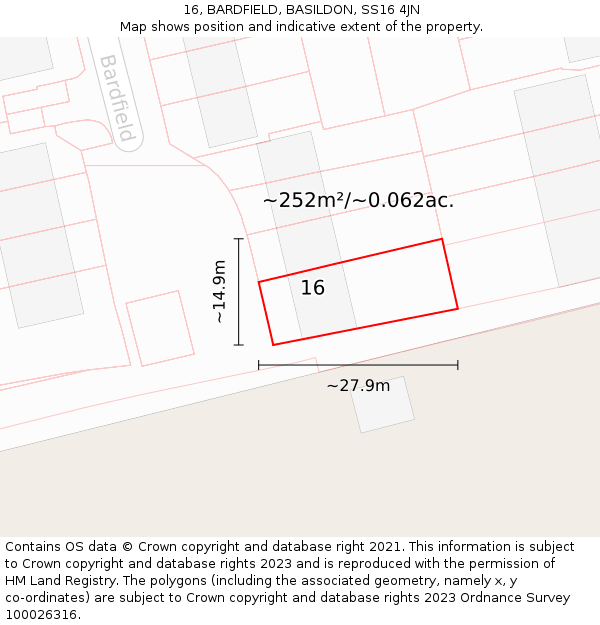 16, BARDFIELD, BASILDON, SS16 4JN: Plot and title map