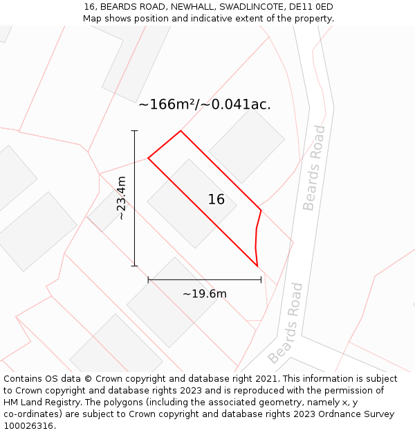 16, BEARDS ROAD, NEWHALL, SWADLINCOTE, DE11 0ED: Plot and title map