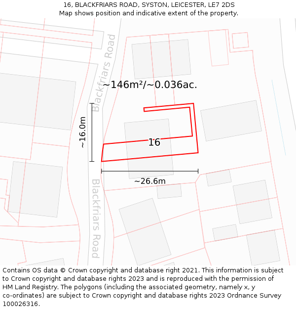 16, BLACKFRIARS ROAD, SYSTON, LEICESTER, LE7 2DS: Plot and title map