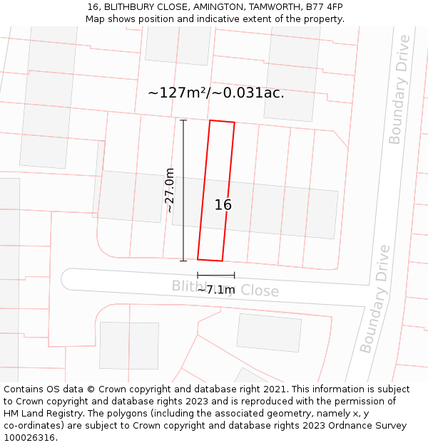16, BLITHBURY CLOSE, AMINGTON, TAMWORTH, B77 4FP: Plot and title map