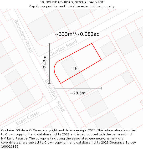 16, BOUNDARY ROAD, SIDCUP, DA15 8ST: Plot and title map