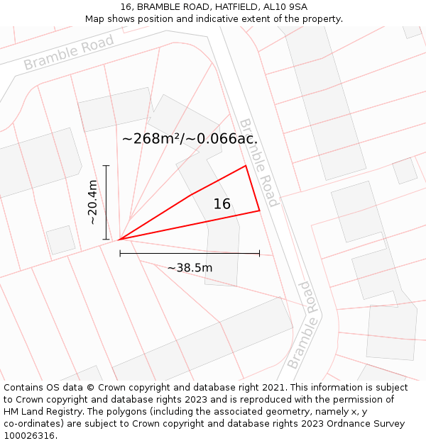 16, BRAMBLE ROAD, HATFIELD, AL10 9SA: Plot and title map