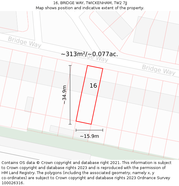 16, BRIDGE WAY, TWICKENHAM, TW2 7JJ: Plot and title map