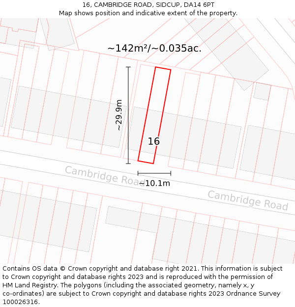 16, CAMBRIDGE ROAD, SIDCUP, DA14 6PT: Plot and title map