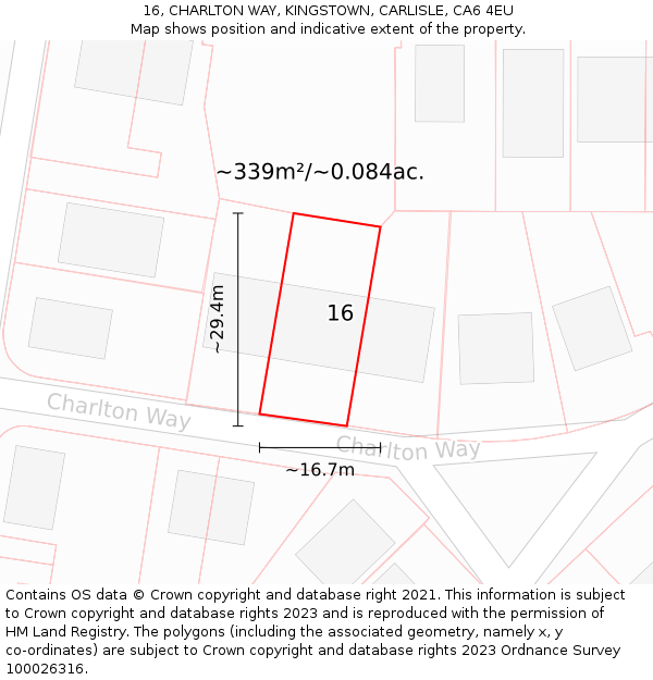 16, CHARLTON WAY, KINGSTOWN, CARLISLE, CA6 4EU: Plot and title map