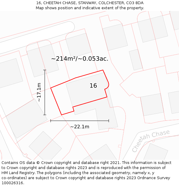 16, CHEETAH CHASE, STANWAY, COLCHESTER, CO3 8DA: Plot and title map