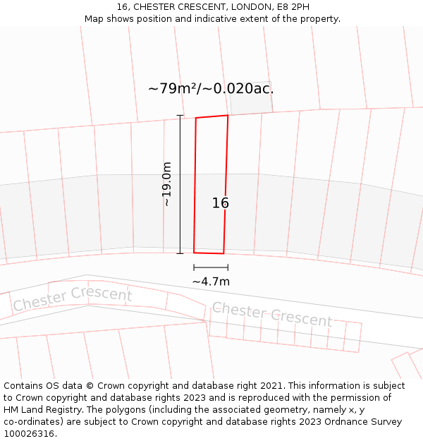 16, CHESTER CRESCENT, LONDON, E8 2PH: Plot and title map