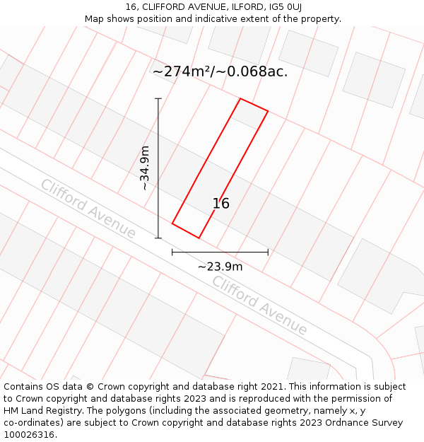 16, CLIFFORD AVENUE, ILFORD, IG5 0UJ: Plot and title map