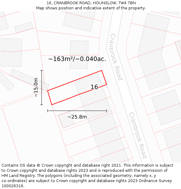 16, CRANBROOK ROAD, HOUNSLOW, TW4 7BN: Plot and title map