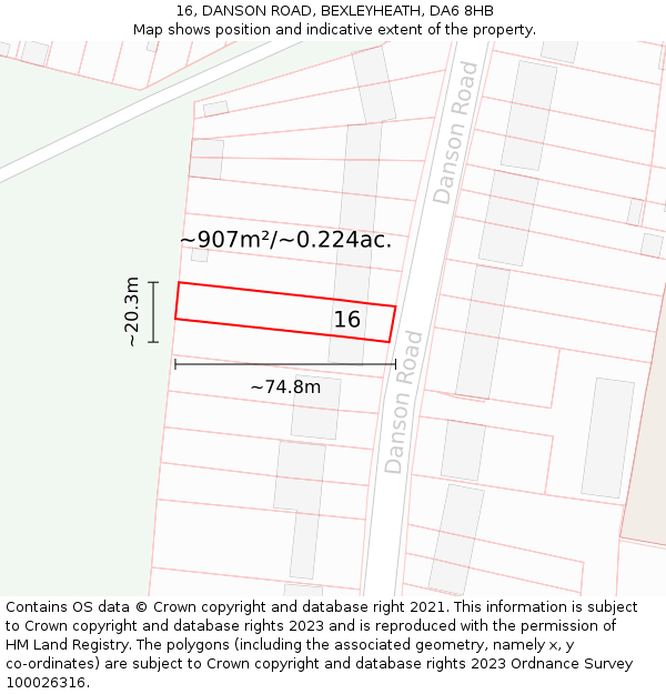 16, DANSON ROAD, BEXLEYHEATH, DA6 8HB: Plot and title map