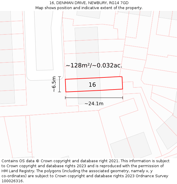 16, DENMAN DRIVE, NEWBURY, RG14 7GD: Plot and title map