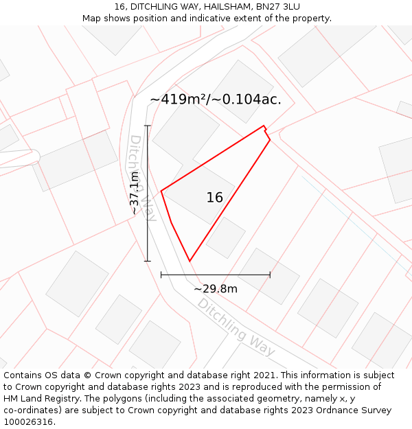 16, DITCHLING WAY, HAILSHAM, BN27 3LU: Plot and title map