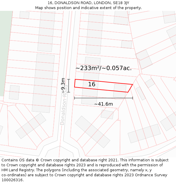 16, DONALDSON ROAD, LONDON, SE18 3JY: Plot and title map