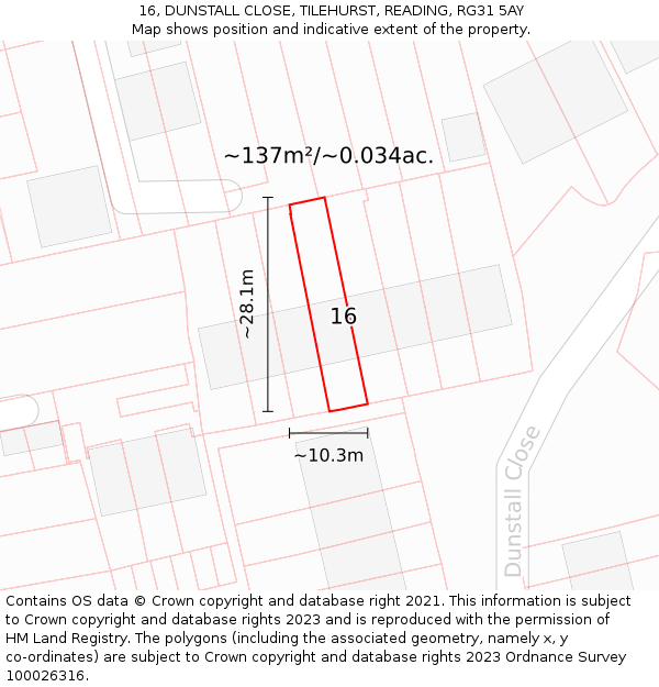 16, DUNSTALL CLOSE, TILEHURST, READING, RG31 5AY: Plot and title map