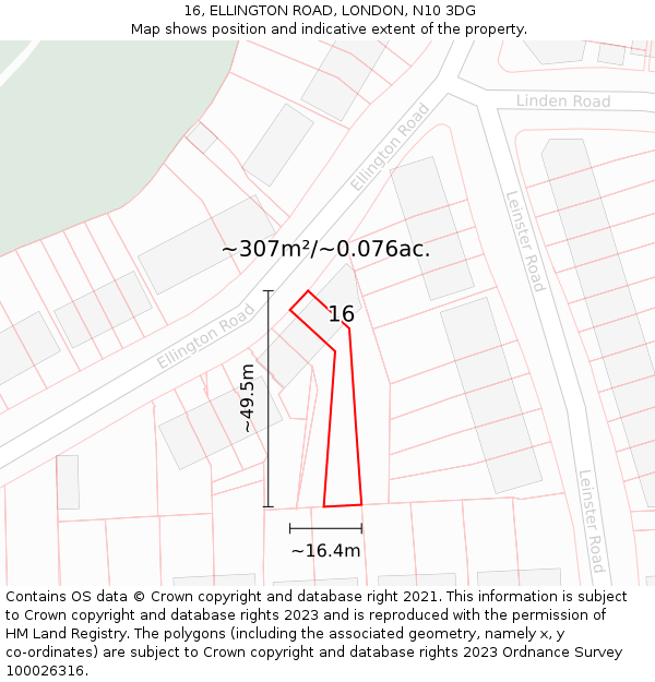 16, ELLINGTON ROAD, LONDON, N10 3DG: Plot and title map