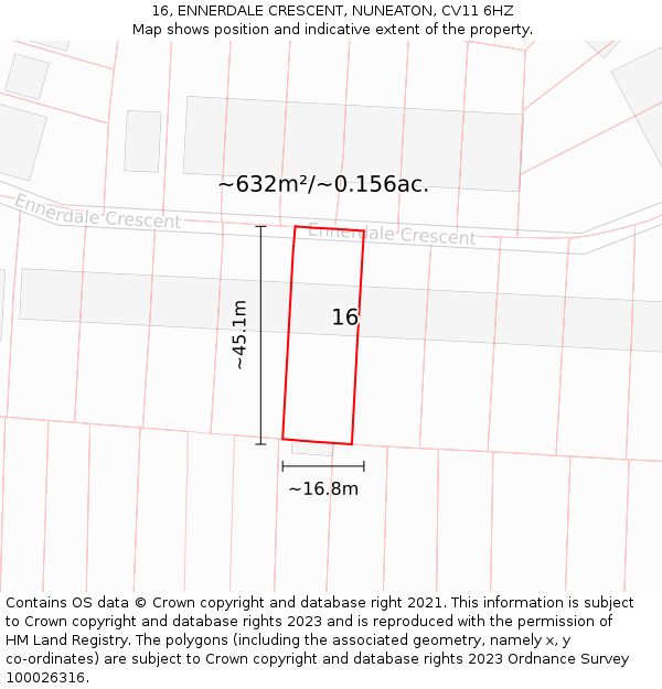 16, ENNERDALE CRESCENT, NUNEATON, CV11 6HZ: Plot and title map