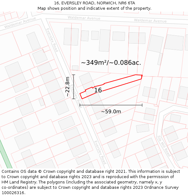 16, EVERSLEY ROAD, NORWICH, NR6 6TA: Plot and title map