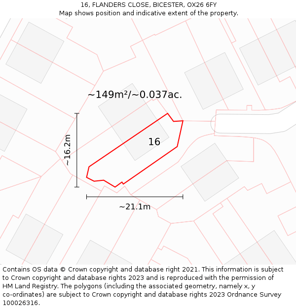 16, FLANDERS CLOSE, BICESTER, OX26 6FY: Plot and title map