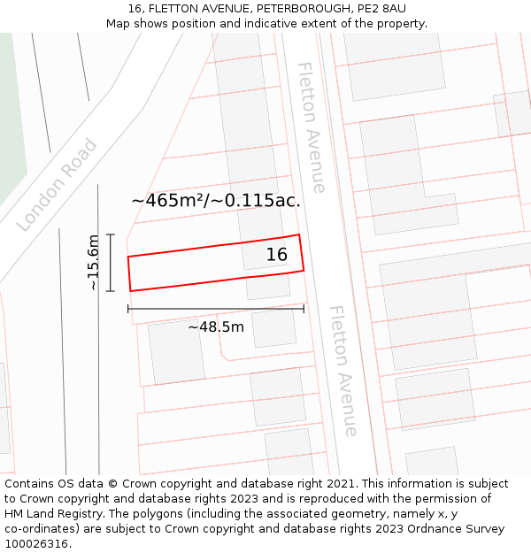 16, FLETTON AVENUE, PETERBOROUGH, PE2 8AU: Plot and title map