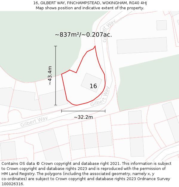 16, GILBERT WAY, FINCHAMPSTEAD, WOKINGHAM, RG40 4HJ: Plot and title map