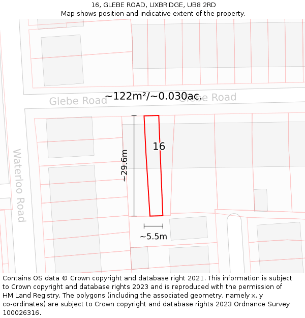 16, GLEBE ROAD, UXBRIDGE, UB8 2RD: Plot and title map