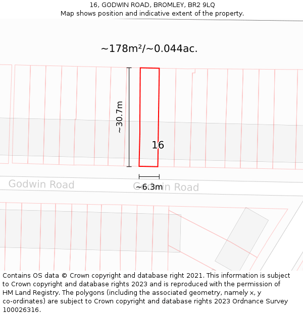 16, GODWIN ROAD, BROMLEY, BR2 9LQ: Plot and title map