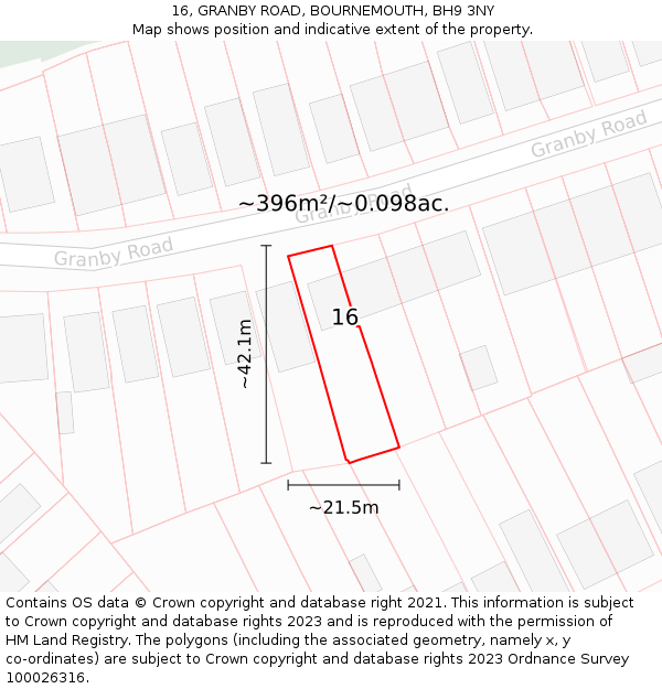 16, GRANBY ROAD, BOURNEMOUTH, BH9 3NY: Plot and title map