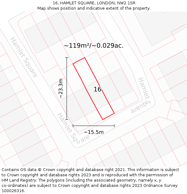 16, HAMLET SQUARE, LONDON, NW2 1SR: Plot and title map
