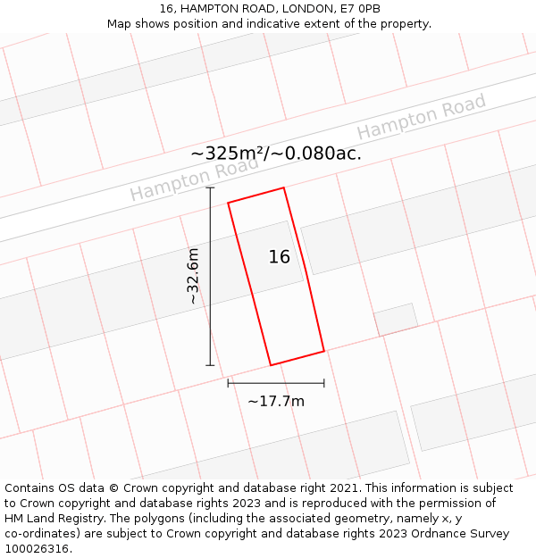 16, HAMPTON ROAD, LONDON, E7 0PB: Plot and title map