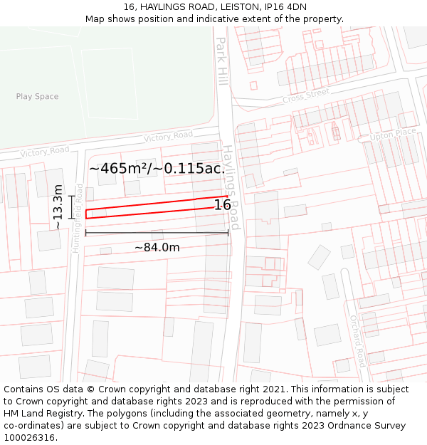 16, HAYLINGS ROAD, LEISTON, IP16 4DN: Plot and title map
