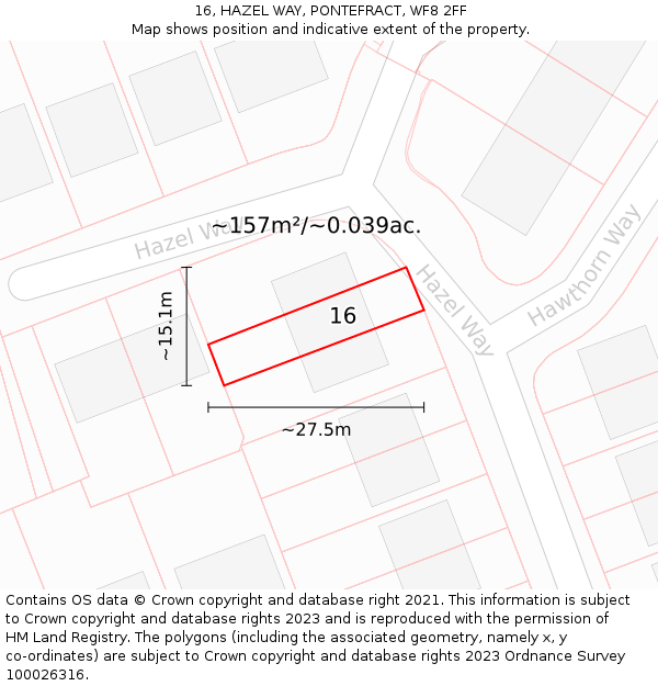 16, HAZEL WAY, PONTEFRACT, WF8 2FF: Plot and title map