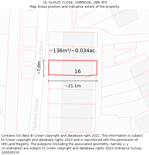 16, HUXLEY CLOSE, UXBRIDGE, UB8 3PG: Plot and title map