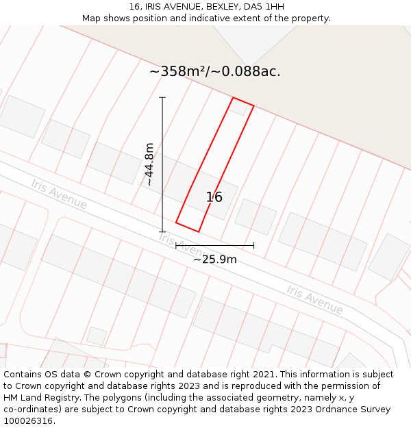 16, IRIS AVENUE, BEXLEY, DA5 1HH: Plot and title map