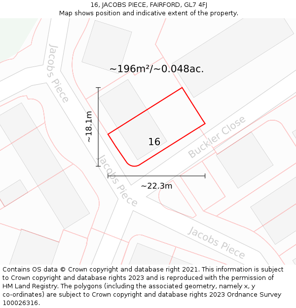 16, JACOBS PIECE, FAIRFORD, GL7 4FJ: Plot and title map