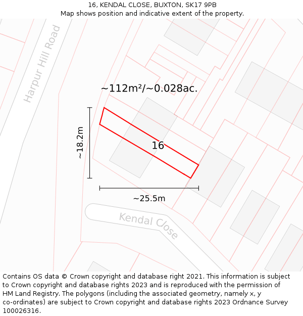 16, KENDAL CLOSE, BUXTON, SK17 9PB: Plot and title map