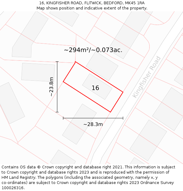 16, KINGFISHER ROAD, FLITWICK, BEDFORD, MK45 1RA: Plot and title map